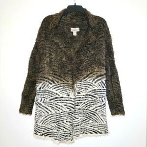 Oliver by Escio Fluffy and soft long oversized Cardigan Animal Stripes Sz S Y2K